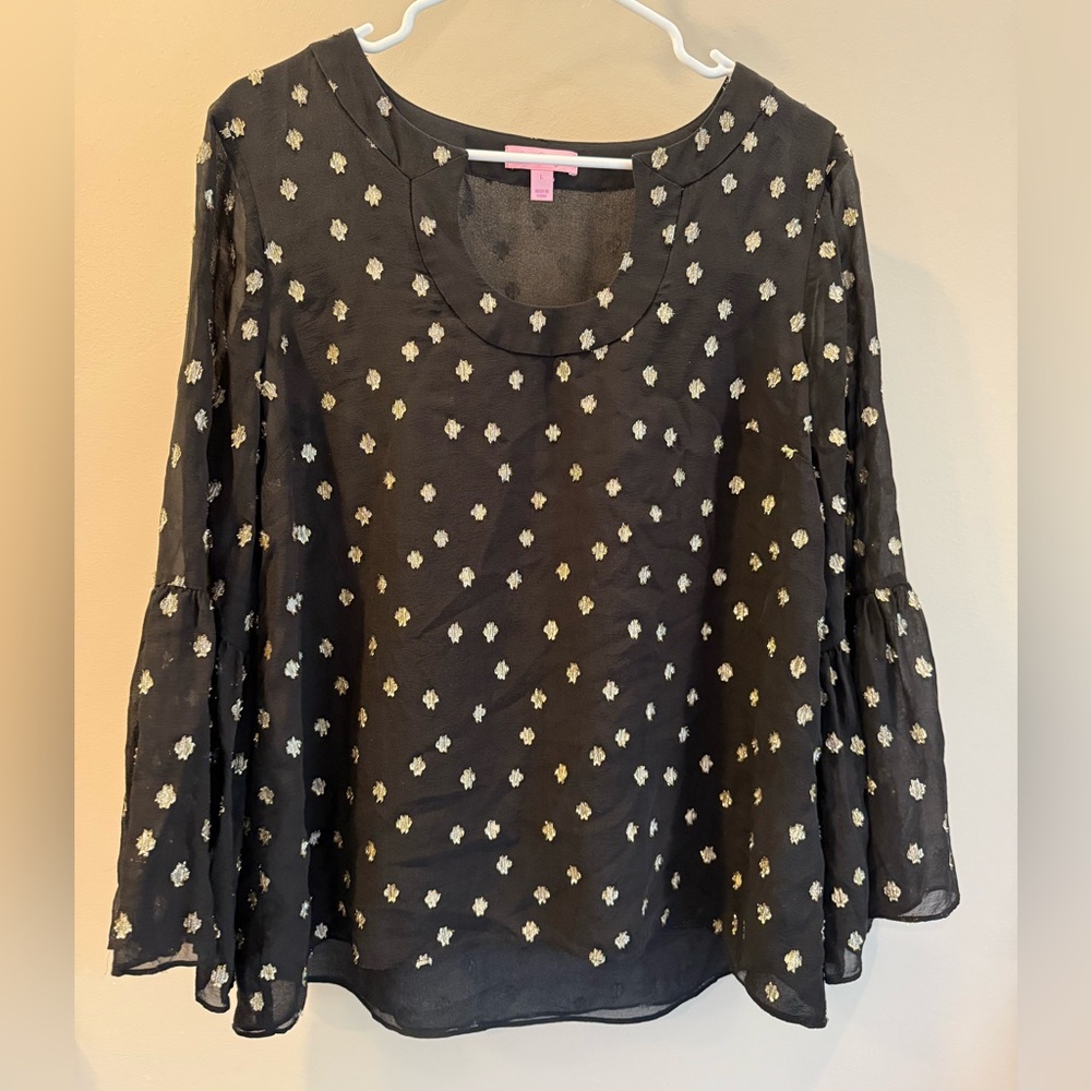 Lilly Pulitzer Black Blouse with Gold Sparkles